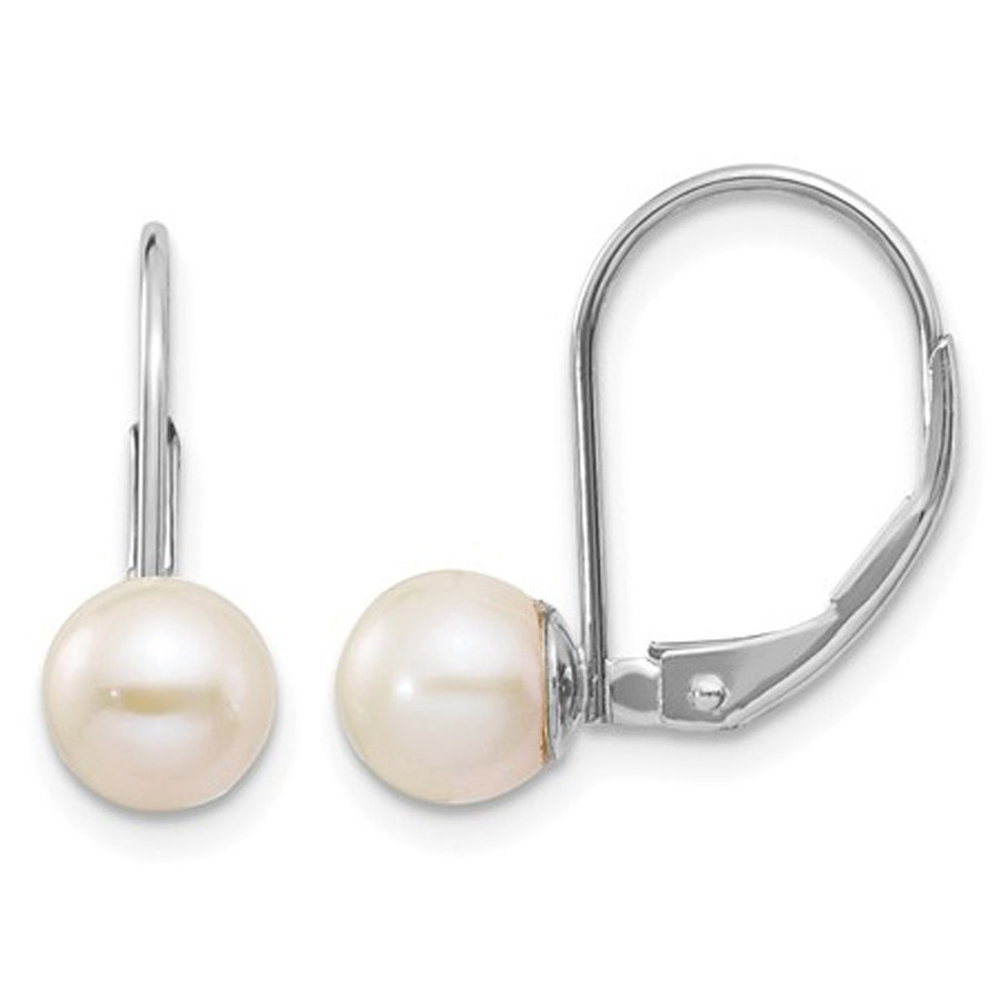 14K White Gold Freshwater Cultured Pearl Leverback Earrings Image 1