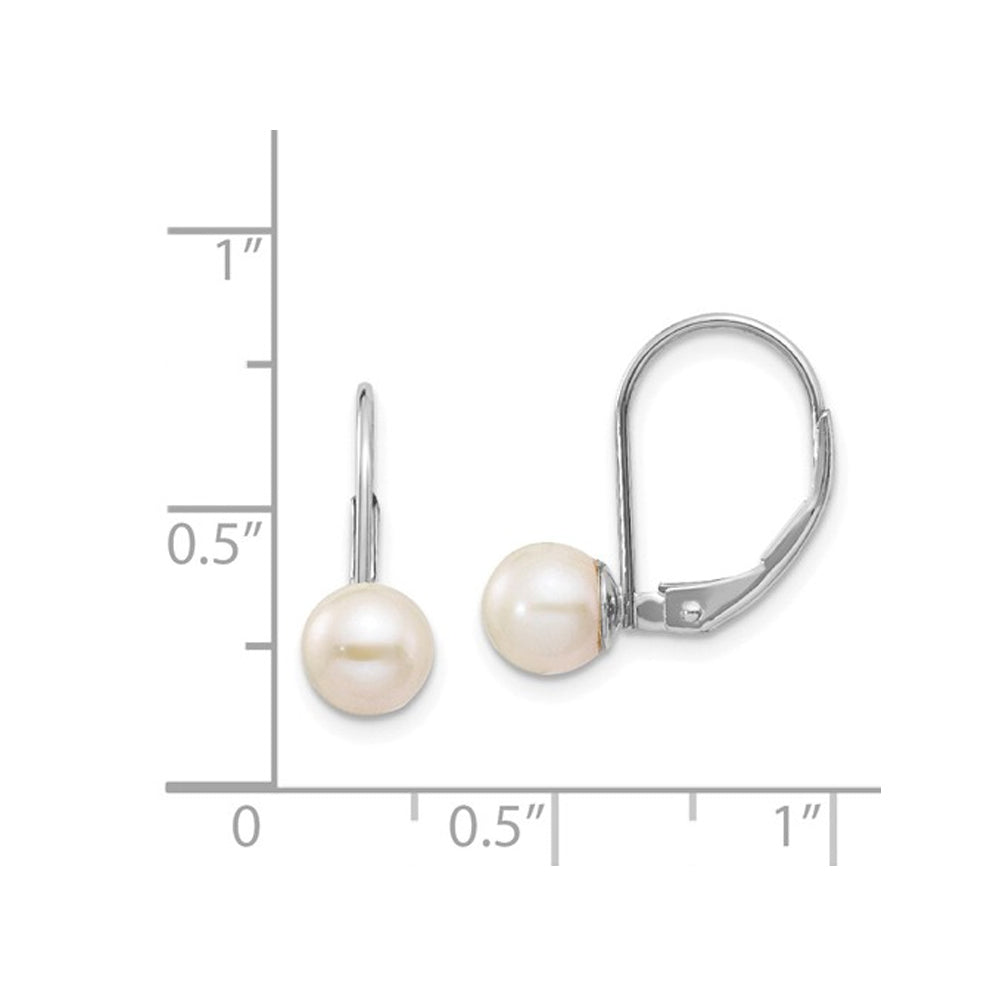 14K White Gold Freshwater Cultured Pearl Leverback Earrings Image 2