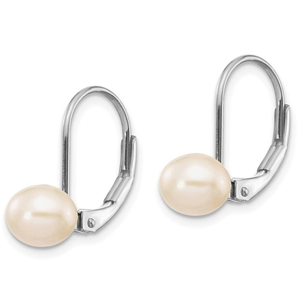 14K White Gold Freshwater Cultured Pearl Leverback Earrings Image 3