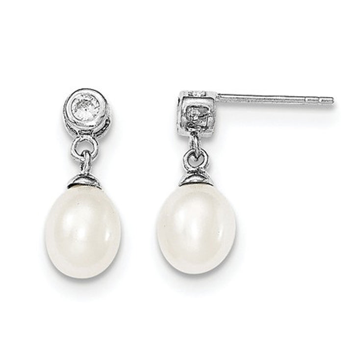 Sterling Silver Freshwater Cultured White Pearl 7-8mm Post Dangle Earrings Image 1