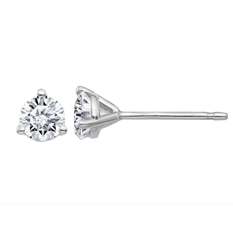 Synthetic Moissanite 3-Prong Martini Round Solitaire Earrings 0.44 Carat (ctw) 4.0mm in 14K White Gold (1/2 Ct. Diamond Image 1