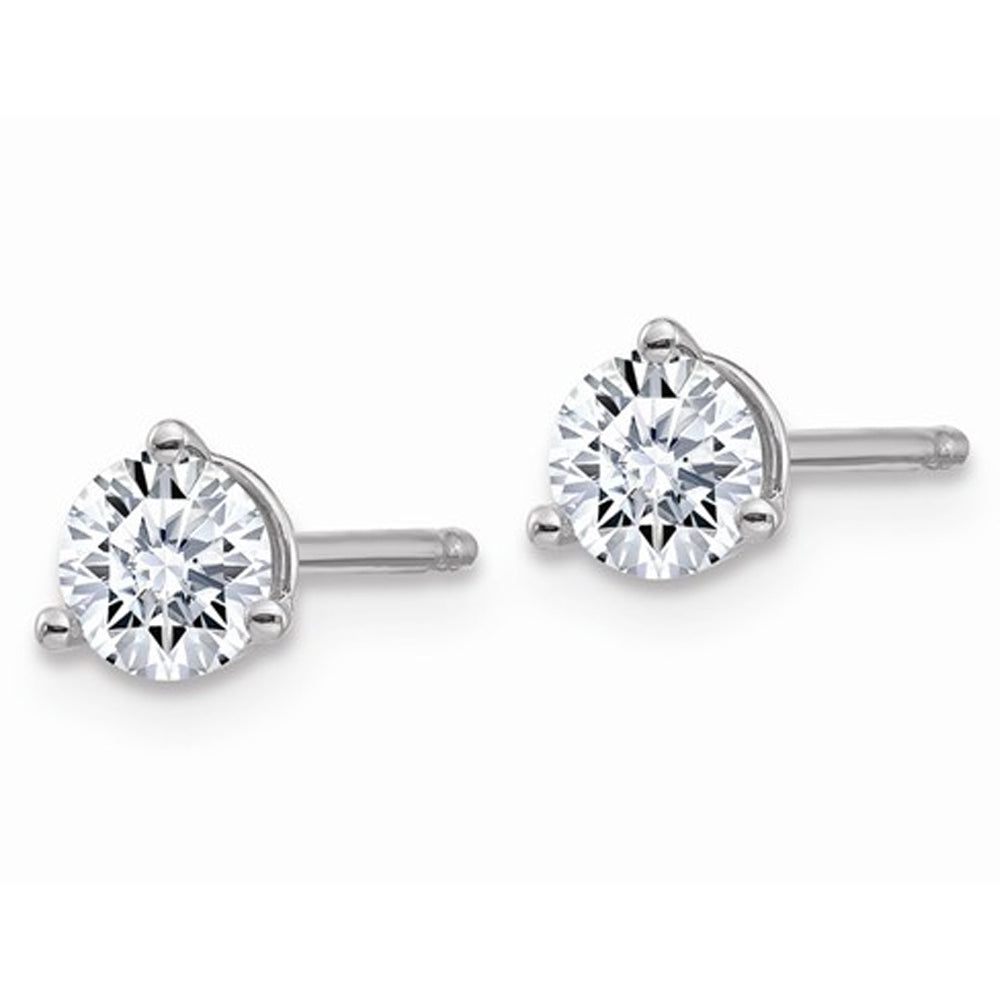 Synthetic Moissanite 3-Prong Martini Round Solitaire Earrings 0.44 Carat (ctw) 4.0mm in 14K White Gold (1/2 Ct. Diamond Image 4