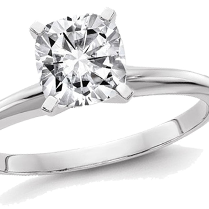 1.00 Carat (1.10 Ct. Look) Cushion Cut Synthetic Moissanite Solitaire Engagement Ring in 14K White Gold Image 1