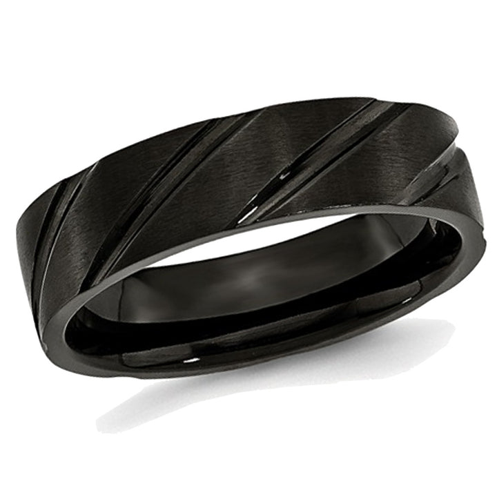 Mens Black Plated Titanium 6mm Swirl Design Band Ring Image 1