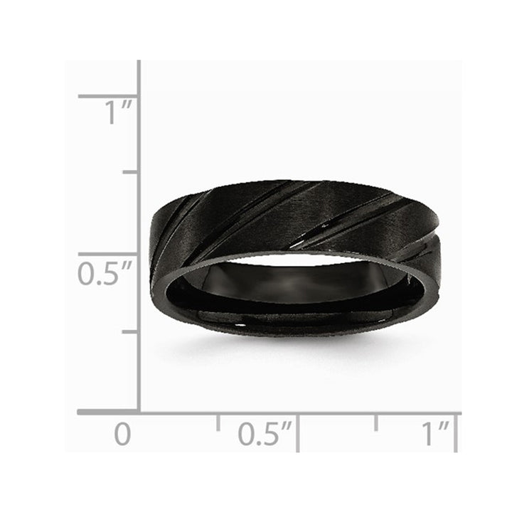 Mens Black Plated Titanium 6mm Swirl Design Band Ring Image 2