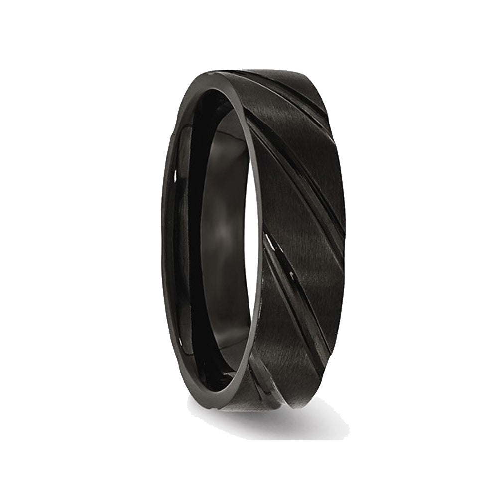 Mens Black Plated Titanium 6mm Swirl Design Band Ring Image 3