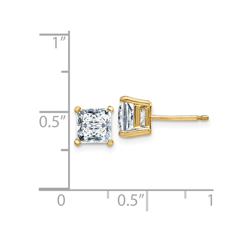 1.82 Carat (5.5mm) Synthetic Moissanite Princess-Cut Solitaire Stud Earrings 14K Yellow Gold (2.00 Ct Diamond Look) Image 3