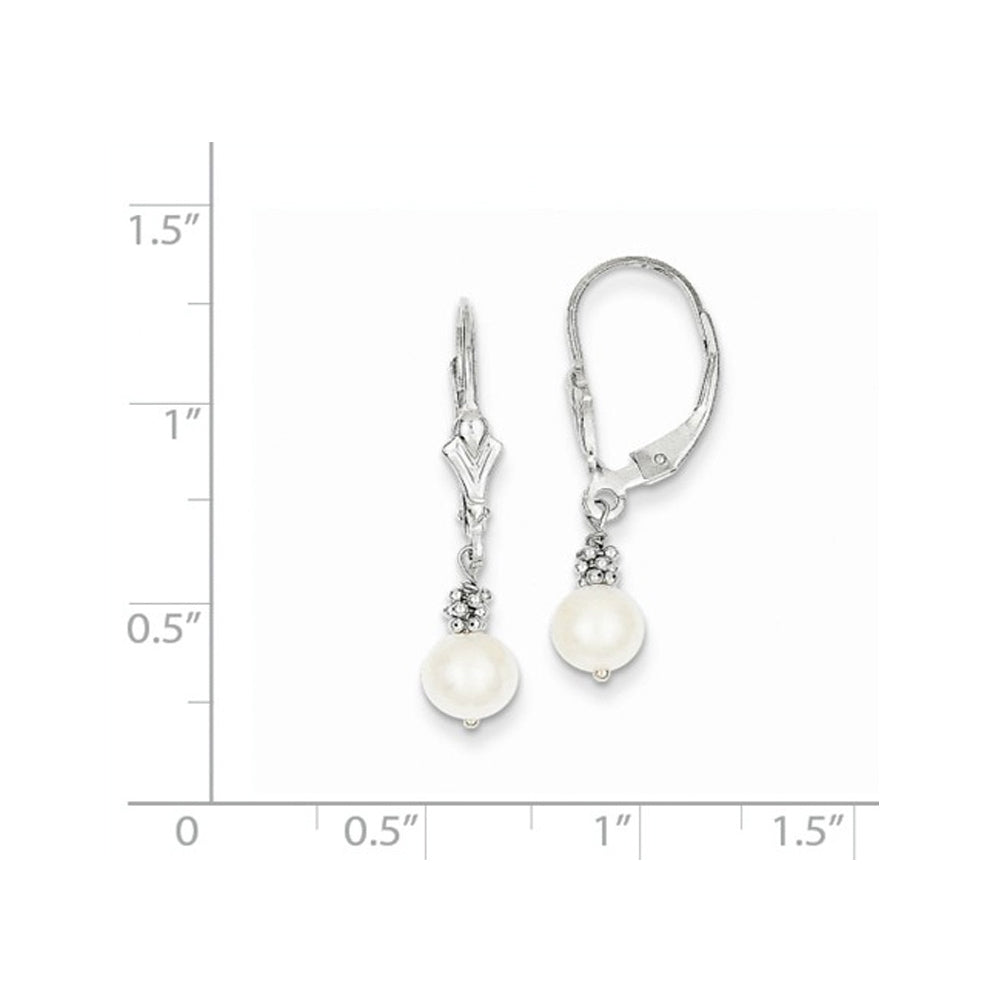 14K White Gold White Freshwater Cultured Pearl (5-6mm) Dangle Leverback Earrings Image 2