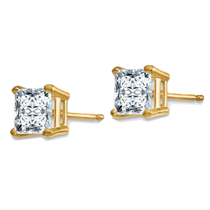 1.82 Carat (5.5mm) Synthetic Moissanite Princess-Cut Solitaire Stud Earrings 14K Yellow Gold (2.00 Ct Diamond Look) Image 4