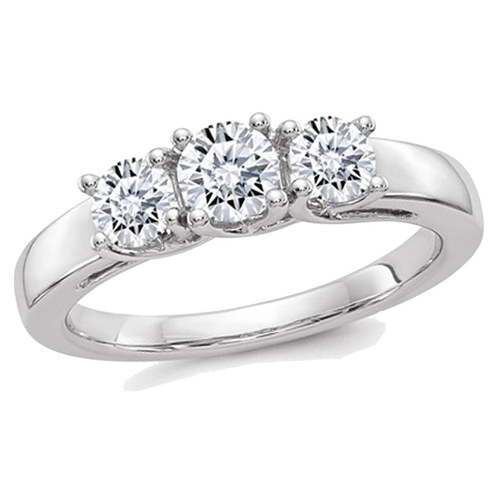 1.00 Carat (ctw E-F) Synthetic Moissanite Three-Stone Anniversary Engagement Ring in 14K White Gold Image 6
