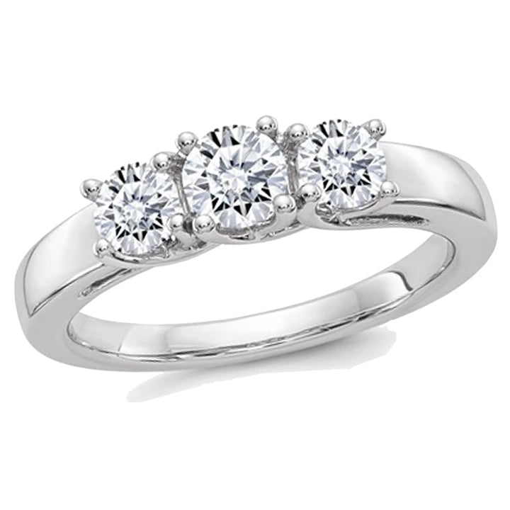 1.00 Carat (ctw E-F) Synthetic Moissanite Three-Stone Anniversary Engagement Ring in 14K White Gold Image 1