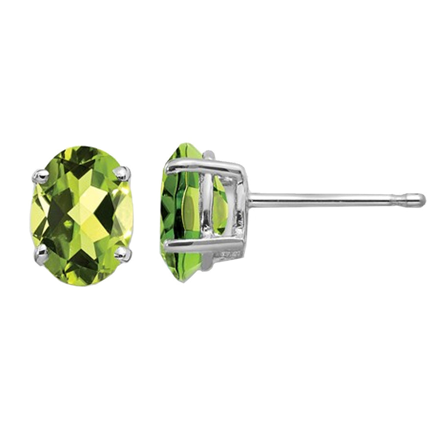 1.70 Carat (ctw) Natural Peridot Solitaire Stud Earrings in 14K White Gold Image 1