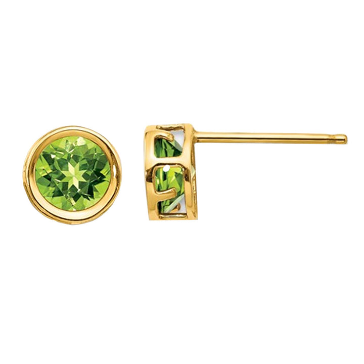 1.10 Carat (ctw) Peridot Solitaire Stud Earrings 5mm in 14K Yellow Gold Image 1