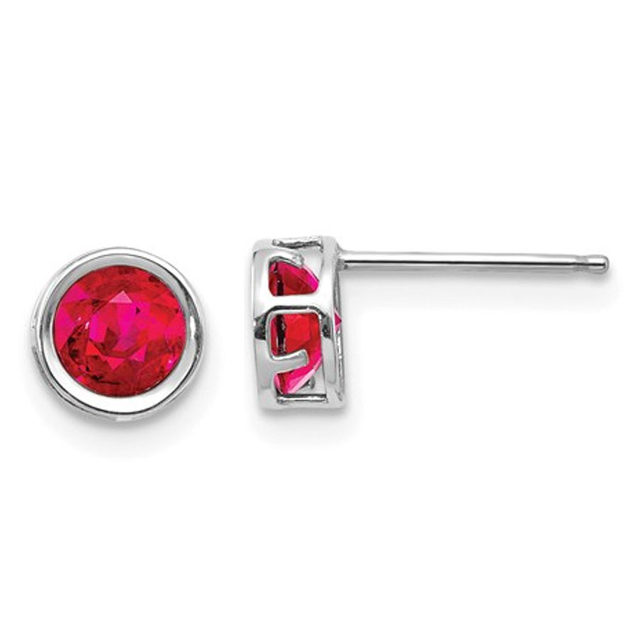 Ruby 1.40 Carat (ctw) Stud Earrings 5mm in 14K White Gold Image 1