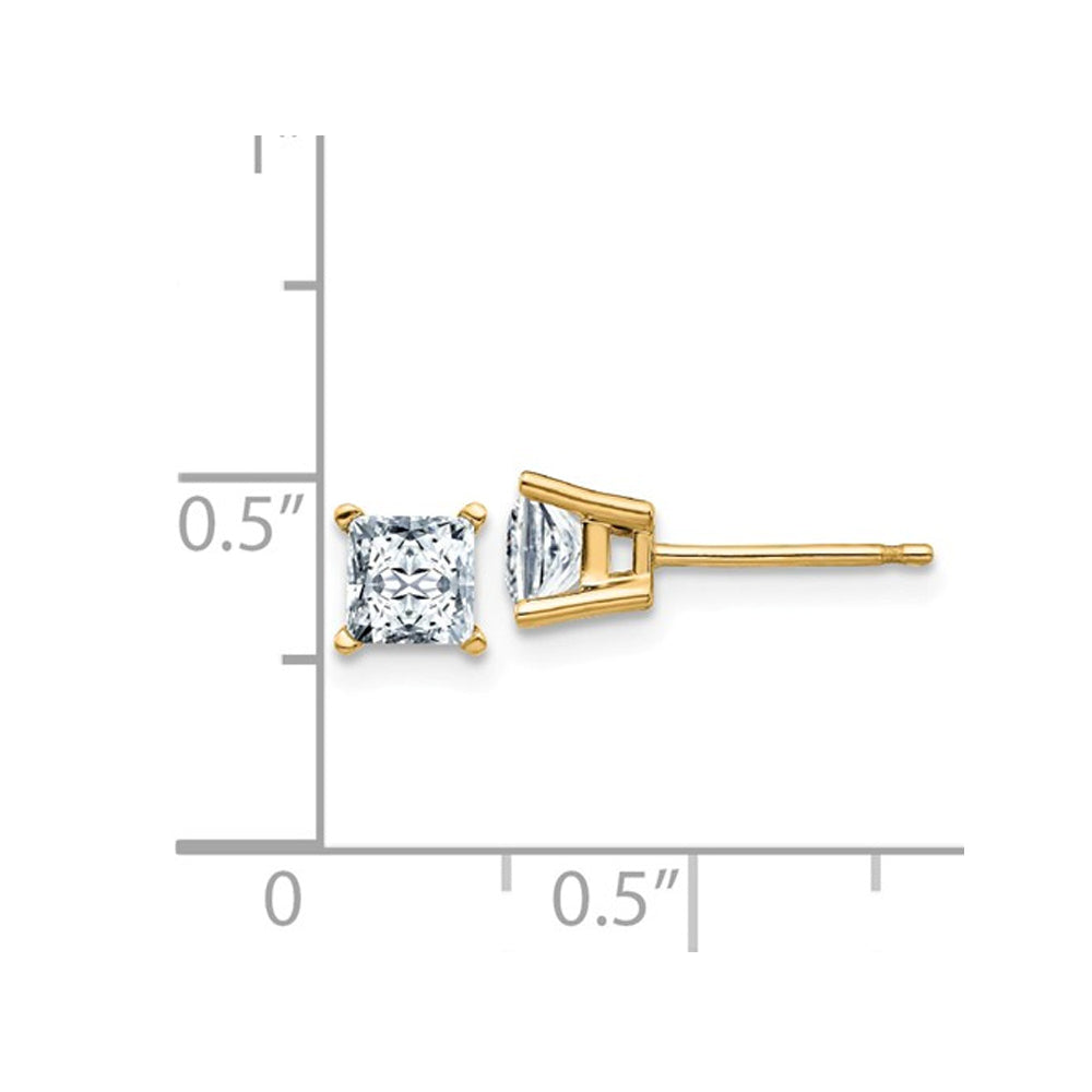 1.00 Carat (1.20 Ct Diamond Look) Synthetic Colorless Moissanite (4.5mm) Princess Cut Solitaire Earrings in 14K Gold Image 3