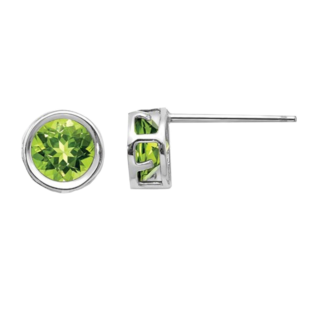 1.10 Carat (ctw) Natural Peridot Solitaire Stud Earrings 5mm in 14K White Gold Image 1