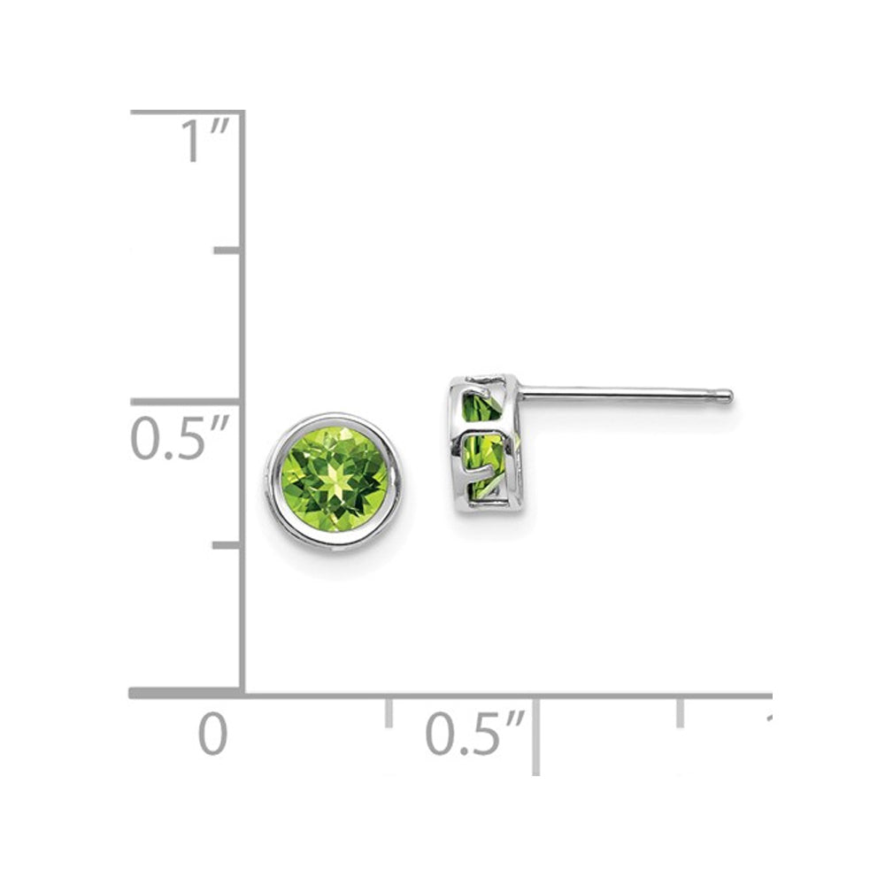 1.10 Carat (ctw) Natural Peridot Solitaire Stud Earrings 5mm in 14K White Gold Image 2