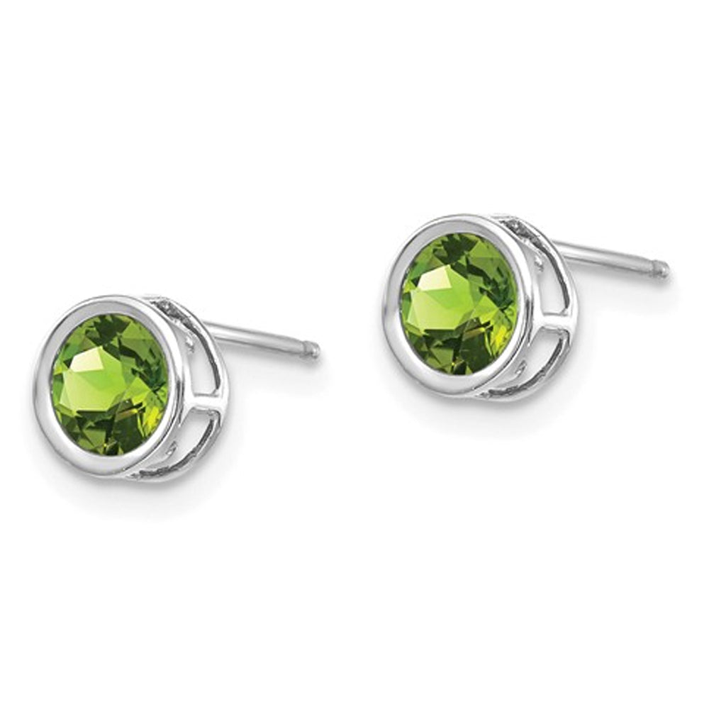 1.10 Carat (ctw) Natural Peridot Solitaire Stud Earrings 5mm in 14K White Gold Image 3