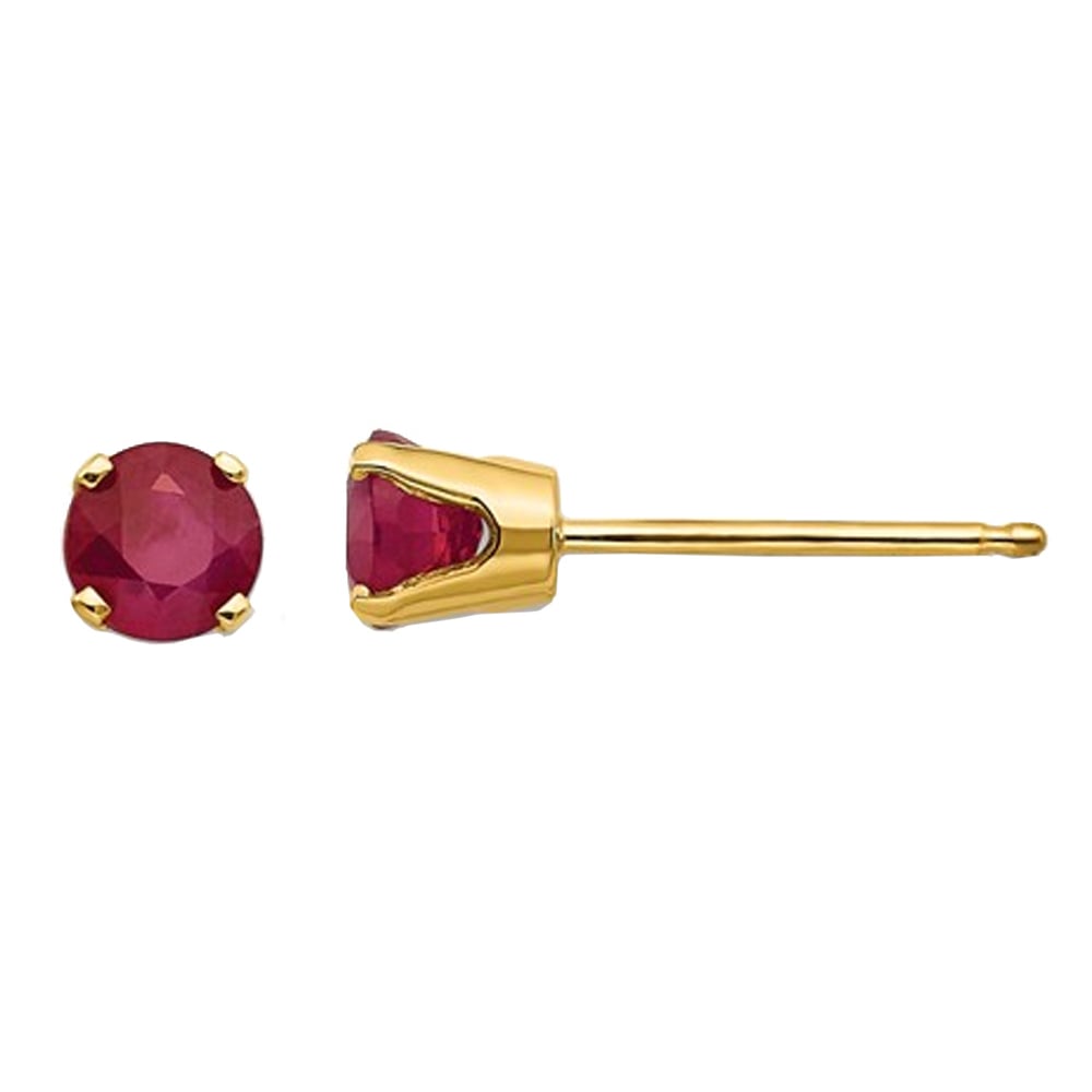 3/4 Carat (ctw) Natural Ruby Solitaire Earrings 4mm in 14K Yellow Gold Image 1