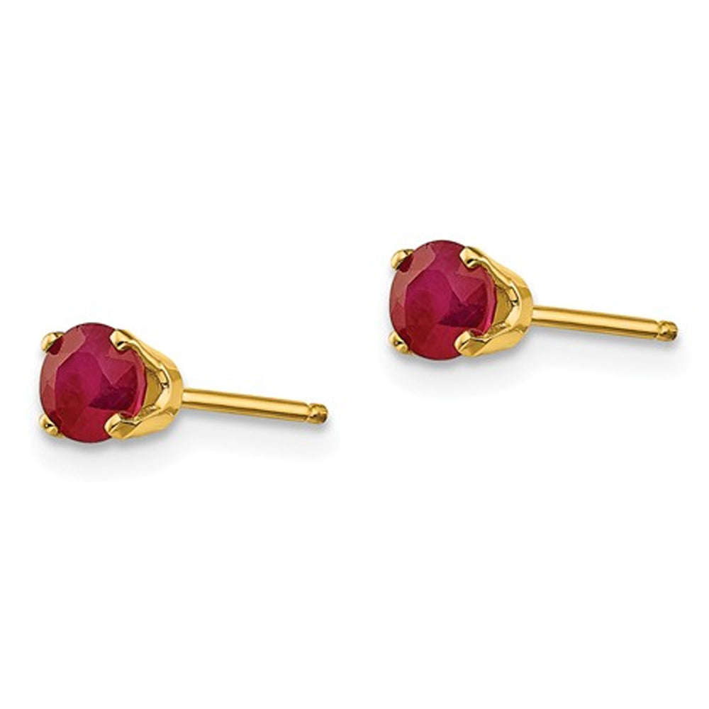 3/4 Carat (ctw) Natural Ruby Solitaire Earrings 4mm in 14K Yellow Gold Image 3