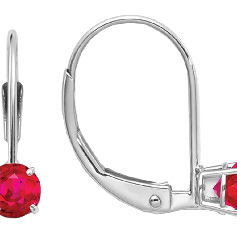 Natural Red Ruby 3/4 Carat (ctw) Leverback Earrings in 14K White Gold Image 1