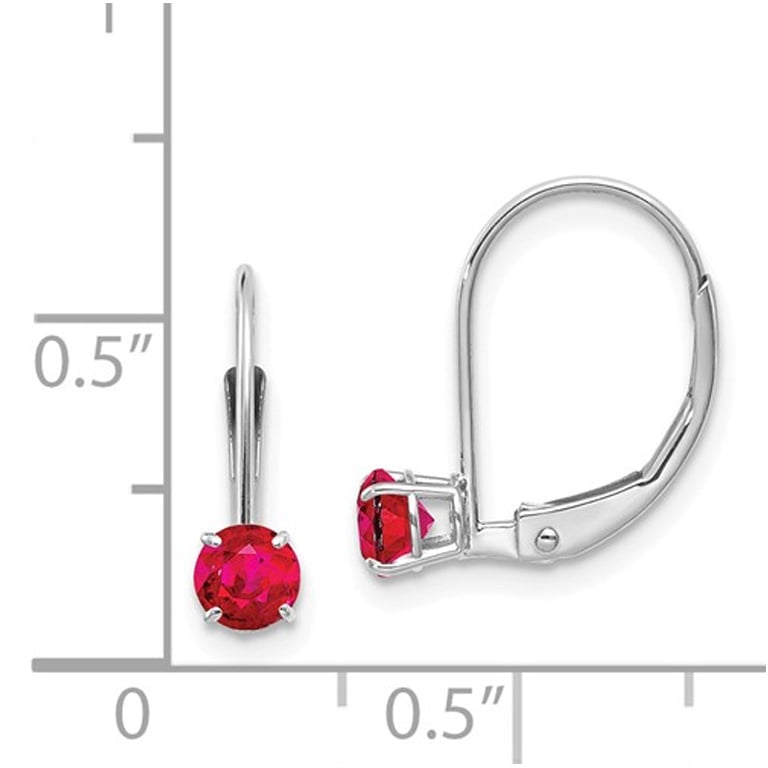 Natural Red Ruby 3/4 Carat (ctw) Leverback Earrings in 14K White Gold Image 2