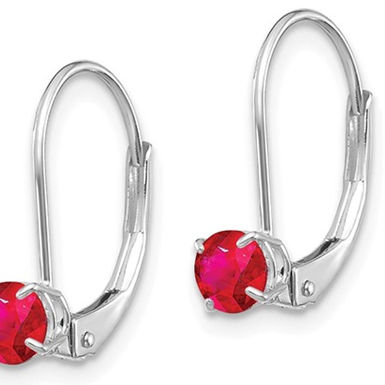 Natural Red Ruby 3/4 Carat (ctw) Leverback Earrings in 14K White Gold Image 3