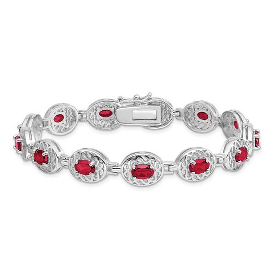 8.00 Carat (ctw) Oval Ruby Bracelet in Sterling Silver Image 1