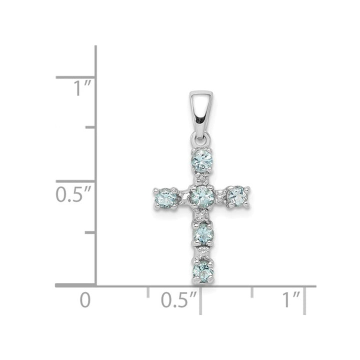 1/3 Carat (ctw) Aquamarine Cross Pendant Necklace in Sterling Silver with Chain Image 2