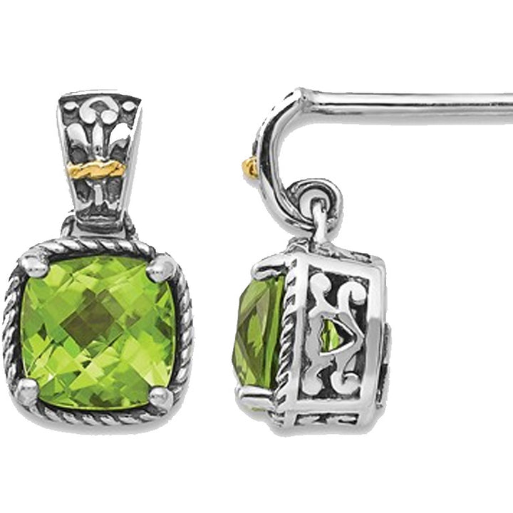 2.00 Carat (ctw) Peridot Post Earrings in Sterling Silver with 14K Gold Accents Image 1