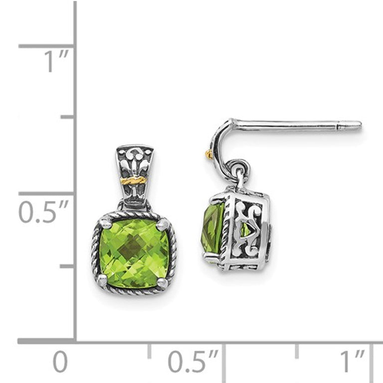 2.00 Carat (ctw) Peridot Post Earrings in Sterling Silver with 14K Gold Accents Image 2