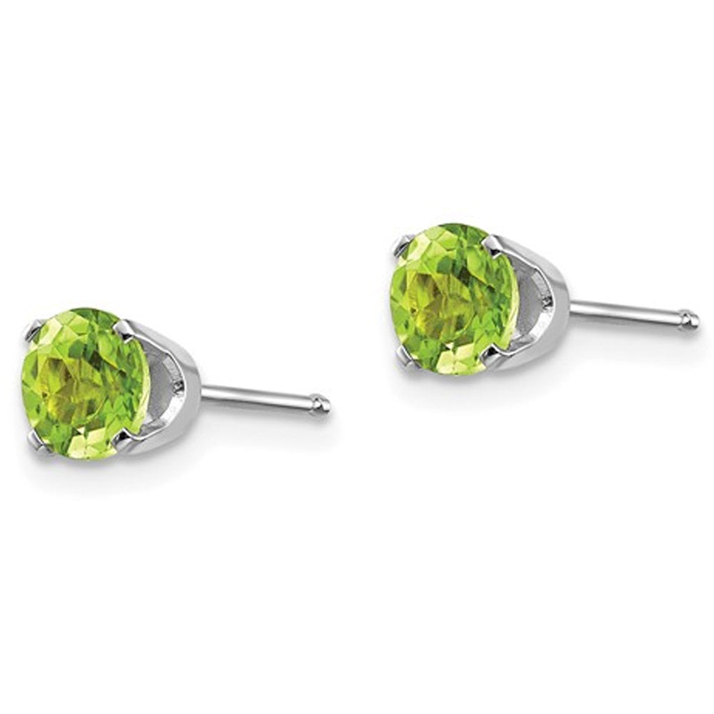 1.10 Carat (ctw) Natural Peridot Solitaire Stud Earrings 5.0mm in 14K White Gold Image 3
