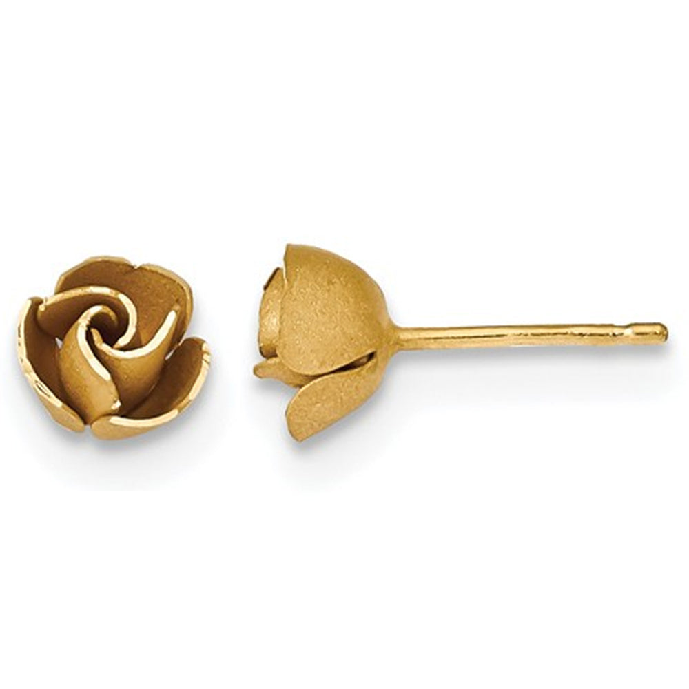 14K Yellow Gold Rose Post Earrings with Satin Finish Image 1