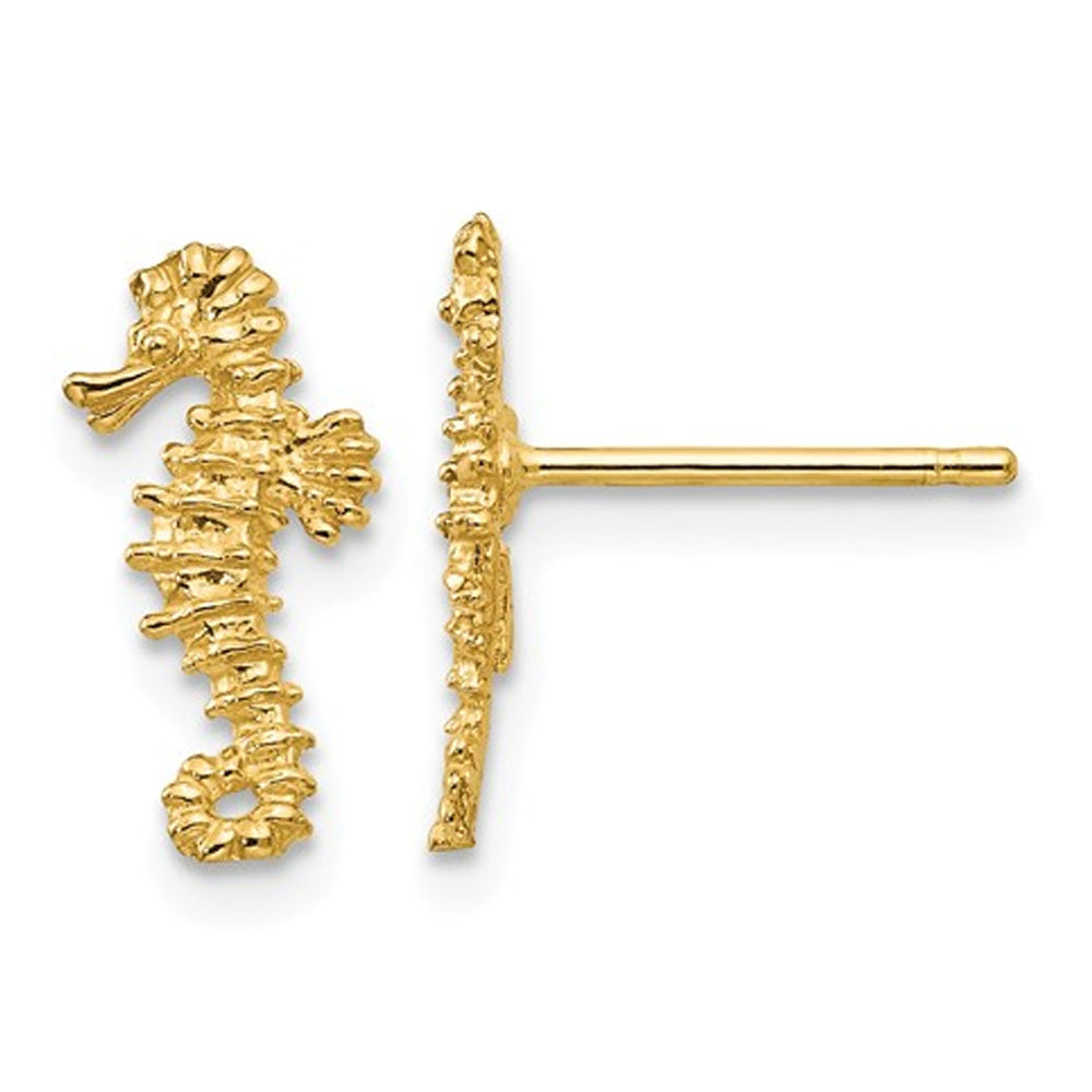 14K Yellow Gold Polished Mini SeaHorse Post Earrings Image 1