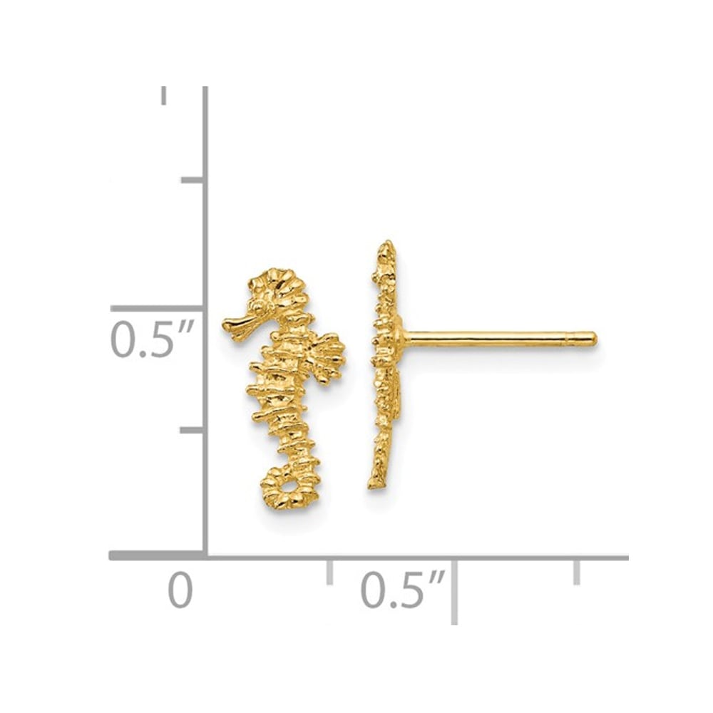 14K Yellow Gold Polished Mini SeaHorse Post Earrings Image 2