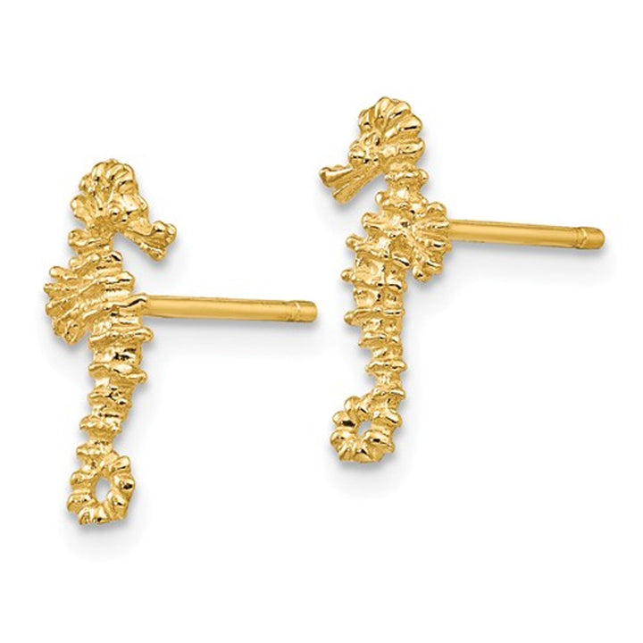 14K Yellow Gold Polished Mini SeaHorse Post Earrings Image 3