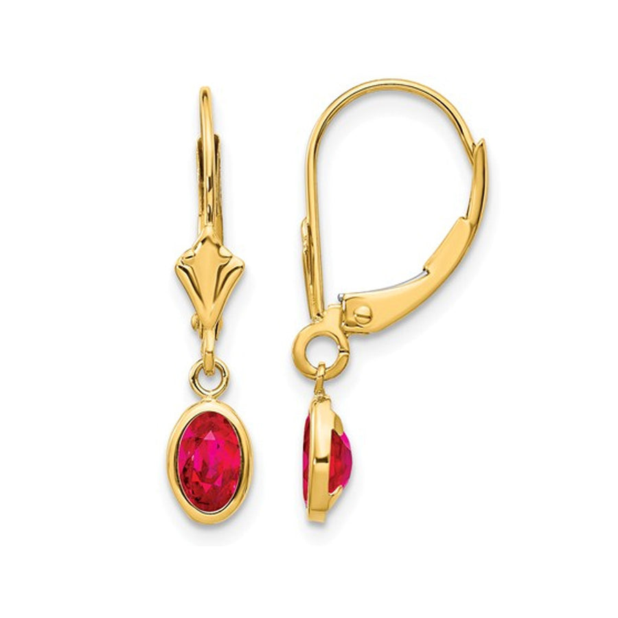 14K Yellow Gold 1.25 Carat (ctw) Leverback Natural Ruby Dangle Earrings Image 1
