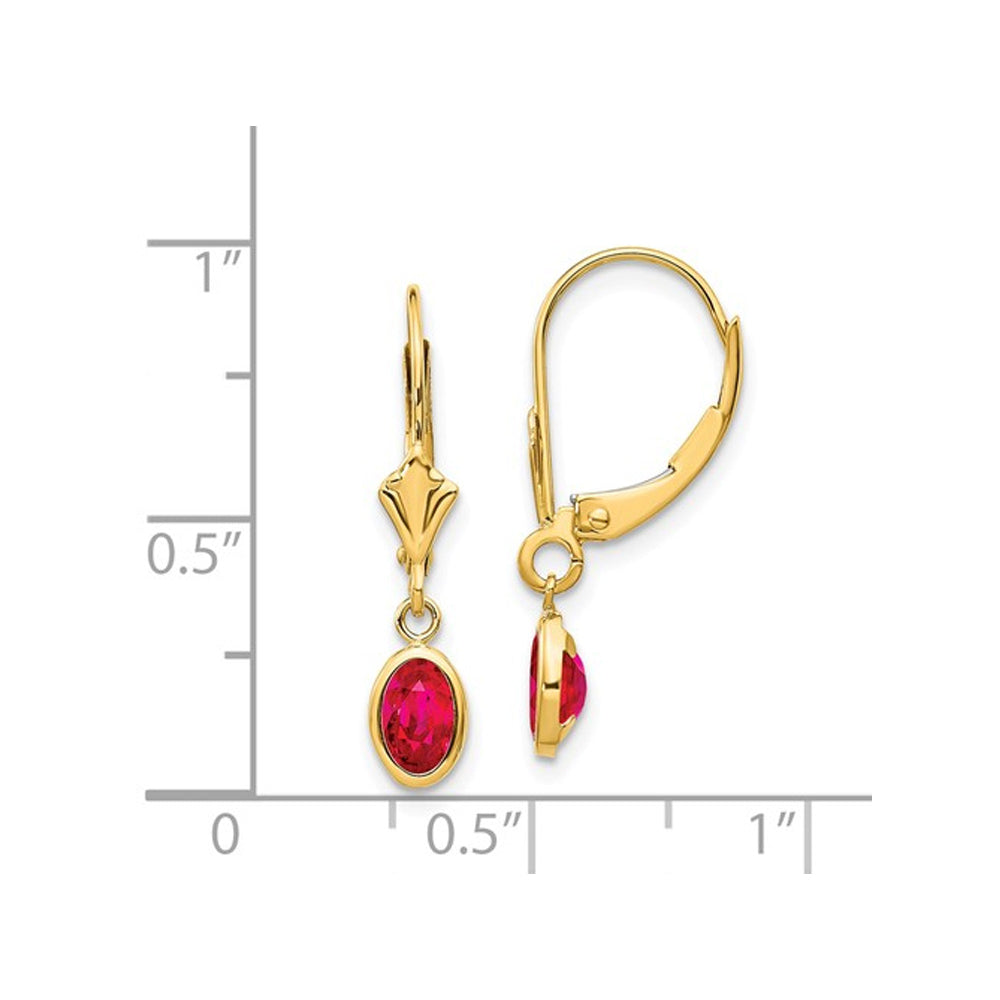14K Yellow Gold 1.25 Carat (ctw) Leverback Natural Ruby Dangle Earrings Image 2