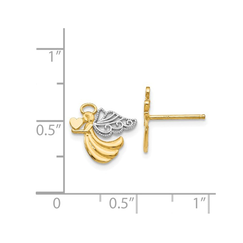 14K Yellow Gold Angel with Heart Post Earrings Image 2