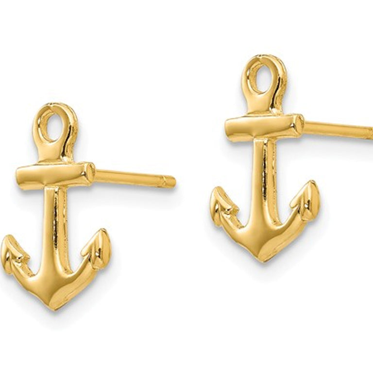 14K Yellow Gold Polished Anchor Post Earrings Image 3