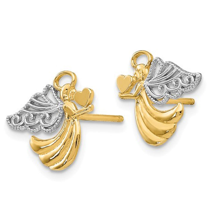 14K Yellow Gold Angel with Heart Post Earrings Image 3