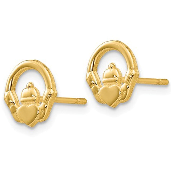 14K Yellow Gold Polished Claddagh Post Earrings Image 3