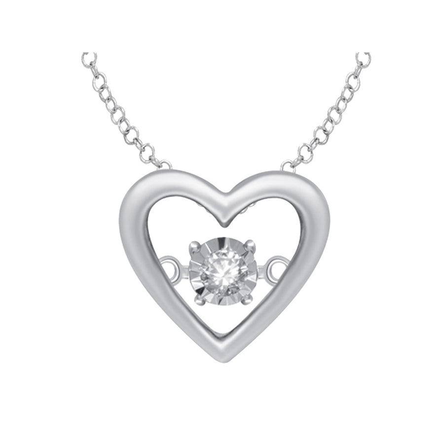 Glittering Stars Dancing Accent Diamond Heart Pendant Necklace in Sterling Silver with chai Image 1