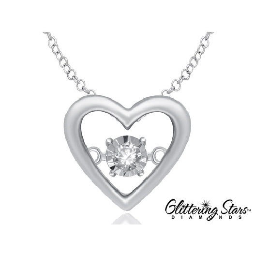 Glittering Stars Dancing Accent Diamond Heart Pendant Necklace in Sterling Silver with chai Image 2