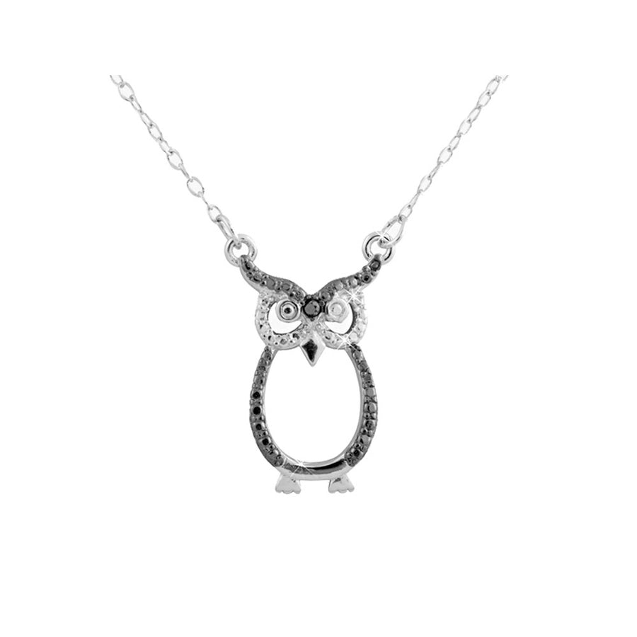 Owl Pendant Necklace with Diamond Accent in Sterling Silver with Chain Image 1