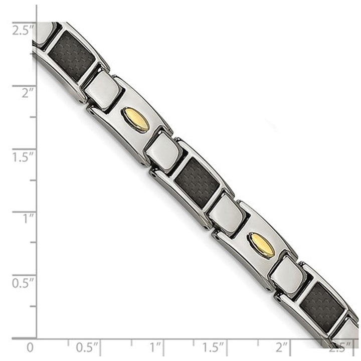 Mens Stainless Steel Black Carbon Fiber Bracelet (9.50 Inches) Image 2