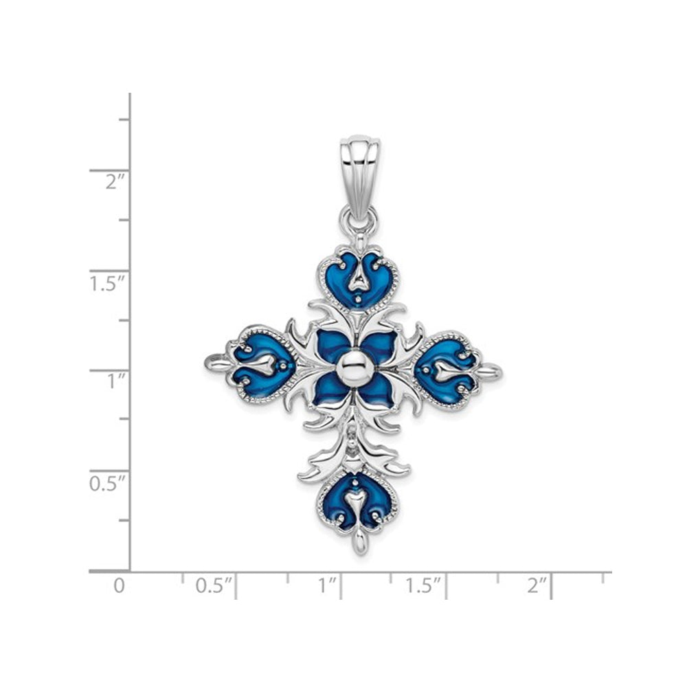 Sterling Silver Fleur de Lis Blue Cross Pendant Necklace with Chain Image 2