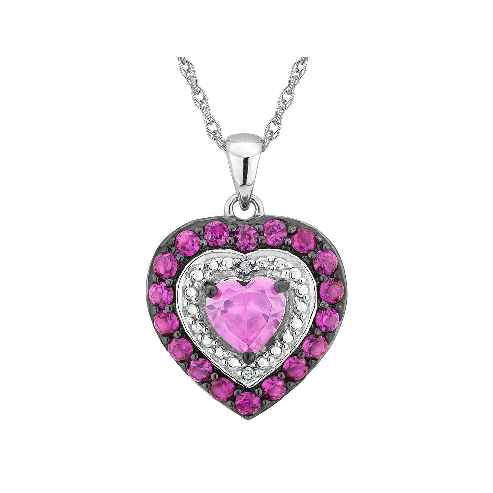 Lab-Created Ruby and Pink Sapphire Heart Pendant Necklace in Sterling Silver with Chain Image 1