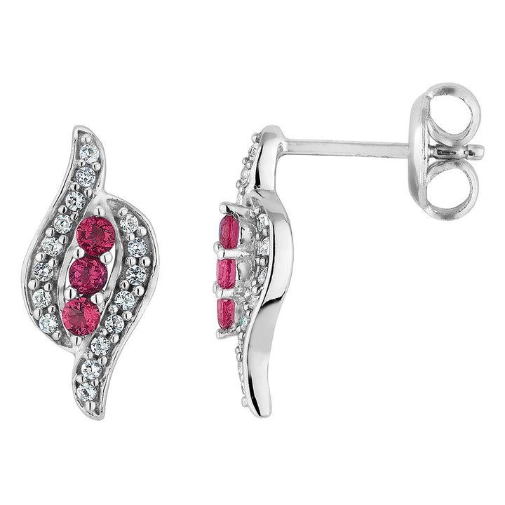 1/3 Carat (ctw) Lab-Created Ruby Earrings with White Sapphire in Sterling Silver Image 1