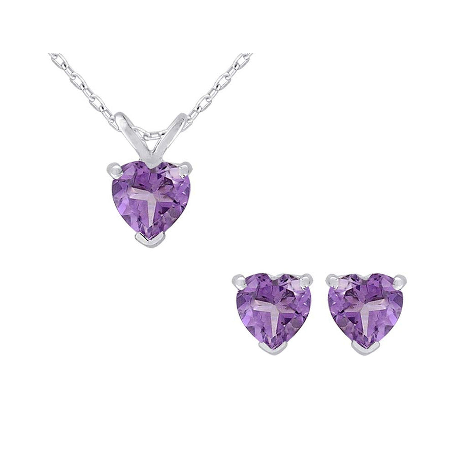 1.50 Carat (ctw) Amethyst Heart Earrings and Pendant Necklace Set in Sterling Silver Image 1